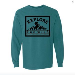 NWOT The Happy Clothing Company Blue Teal Long Sleeve T-Shirt Explore The Wild